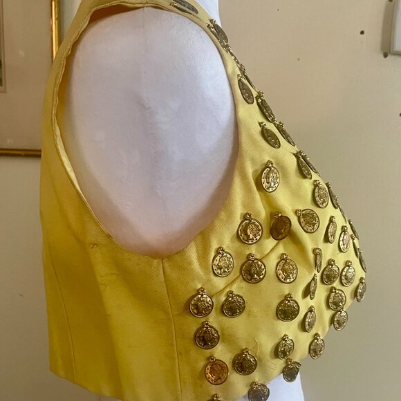 Vintage Bonwit Teller Yellow Gypsy Pirate w Gold Coins Vest - Picture 3 of 7